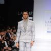 A model displays designer Sanjay Hingu's creations during the Lakme Fashion Week day 4 in Mumbai. .