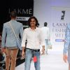 A model displays designer Sanjay Hingu's creations during the Lakme Fashion Week day 4 in Mumbai. .