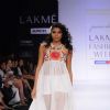 A model displays designer Purvi Doshi's creations during the Lakme Fashion Week day 4 in Mumbai. .
