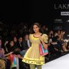 A model displays designer Sabashe by Sabah Khan's creations during the Lakme Fashion Week day 4 in Mumbai. .