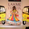 A model displays designer Sabashe by Sabah Khan's creations during the Lakme Fashion Week day 4 in Mumbai. .