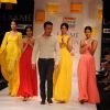 Model displays designer Astu's creations during the Lakme Fashion Week day 4 in Mumbai. .