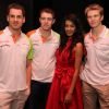 Nico Hulkenberg, Actress Sarah Jane Dias, Adrian Sutil & Paul di Resta at Force India Press Conference. .