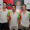 Paul di Resta, Adrian Sutil and Nico Hulkenberg at Force India Press Conference. .