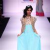 Model displays designer VJ Balhara's creation during the Lakme Fashion Week Day 3 in Mumbai. .