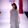 Model displays designer VJ Balhara's creation during the Lakme Fashion Week Day 3 in Mumbai. .