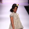 Model displays designer VJ Balhara's creation during the Lakme Fashion Week Day 3 in Mumbai. .