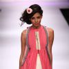 Model displays designer VJ Balhara's creation during the Lakme Fashion Week Day 3 in Mumbai. .
