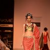 Model display creations by designers Bhumika and Shyamal during Lakme Fashion Week Day 3 in Mumbai. .