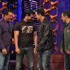 Akshay Kumar and John Abraham promote their film Desi Boyz on the sets of Bigg Boss Season 5 with Salman Khan and Sanjay Dutt at ND Studios in Karjat