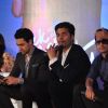 Director Karan Johar with Imran Khan and Kareena Kapoor at their film 'Ek Main Aur Ekk Tu' first look launch at Hotel Taj Lands