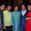 Indian tabla player Zakir Hussain at Durga Jasraj's daughter Avani's wedding reception with Puneet in Mumbai.