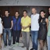 (L to R) Bollywood celebrities Andrea Jeremiah, Ehsaan Noorani, Shankar Mahadevan, Kamal Haasan, Loy Mendonsa, Pooja Kumar and Jaideep Ahlawat at the film Vishwaroop press meet at Hotel JW Marriott in Juhu, Mumbai.