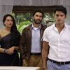 Mrunal Jain, Ranveer Singh and Sonakshi Sinha On the sets of Uttaran to promote the film Lootera