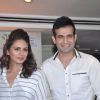 Irfan Pathan and Huma Qureshi poses for the media
