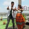 Varun Dhawan and Alia Bhatt strike a pose for the cameras at Ahmedabad
