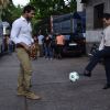 John Abraham playing football with Baichung Bhutia at Castrol Photo Shoot