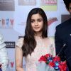 Alia Bhatt felicitated with bouquet at the Promotions of Humpty Sharma Ki Dhulania in Delhi
