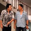 Akshay Kumar and Krushna Abhishek perform an act at the Promotion of It's Entertainment