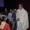 Amitabh Bachchan speaks to a guest at the launch of Shekhar Ravjiani's Hanuman Chalisa Album