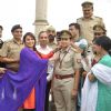 Rani Mukherjee awards a medal to a Women Inspector at the Promotions of Mardaani in Jhansi