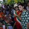 Rani Mukherjee poses with fancy dressed students at the Promotion of Mardaani at a Local School