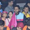 Abhishek Bachchan poses with fans at the Pro Kabbadi League Semi Finals
