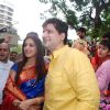 Goldie Behl and Sonali Bendre pose for the media at the Visarjan of Lord Ganesha