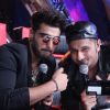 Arjun Kapoor poses with Yo Yo Honey Singh at the Promotions of Finding Fanny on India's Raw Star