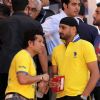 Sachin Tendulkar chats with Harbhajan Singh at the Opening Ceremony of the Indian Super League