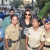Priyanka Chopra poses with Lady Police officers outside her polling booth