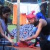 Karishma Tanna : Diandra & Karishma during a task at Bigg Boss 8