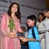 Juhi Chawla was snapped giving an award to a child at the Launch of aarambhindia.org