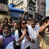 Juhi Chawla greets the crowd at Cleanliness Drive