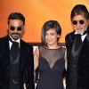 Dhanush, Akshara Haasan and Amitabh Bachchan pose for the media at the Trailer Launch of Shamitabh