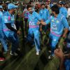 Teammates enjoy during Mumbai Heroes Vs Kerala Strikers Match