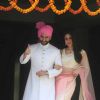 Saif Ali Khan and Kareena Kapoor pose for the media at Soha Ali Khan and Kunal Khemu's Wedding