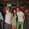 Varun Dhawan and Yami Gautam pose with fans at the Promotions of Badlapur at R City Mall