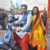Ayushmann Khurrana and Bhumi Pednekar pose for the media at the Holi Celebrations