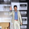 Farhan Akhtar waves to the audience at the Launch of Code for Lifestyle