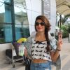 Jacqueline Fernandes poses for the media at Airport