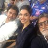 Amitabh Bachchan clicks a selfie with Deepika and Irrfan at Wankhede Stadium