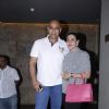Puneet Issar poses with Wife at the Screening of Bahubali