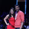 Ajay Devgn and Preity Zinta pose for the media at the Promotions of Drishyam on Nach Baliye 7