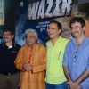 Javed Akhtar, Vidhu Vinod Chopra and Rajkumar Hirani at Trailer Launch of 'Wazir'
