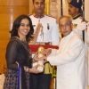 Saina Nehwal Recieves Padma Award from President Pranab Mukherjee at Padma Awards 2016 Ceremony