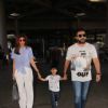 Shilpa Shetty and Raj Kundra snapped with their son at the airport
