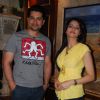 TV actress Aamna Sharif and Aftab Shivdasani posing for the shutterbugs on the sets of the "Aao Wish Karein"