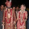 Bollywood Actress Shilpa Shetty and London based businessman Raj Kundra pose for the media after their marriage Ceremony in Khandala