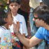 Vivek Oberoi meets Sneha Sadhan children at Andheri in Mumbai